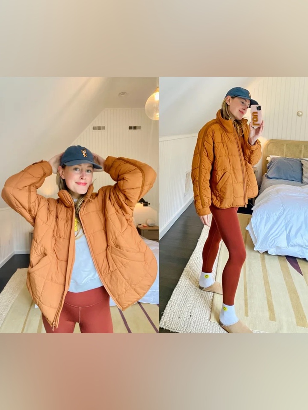 Free People Pippa Packable Puffer Jacket Spiced Tangerine Orange Large FLAWED